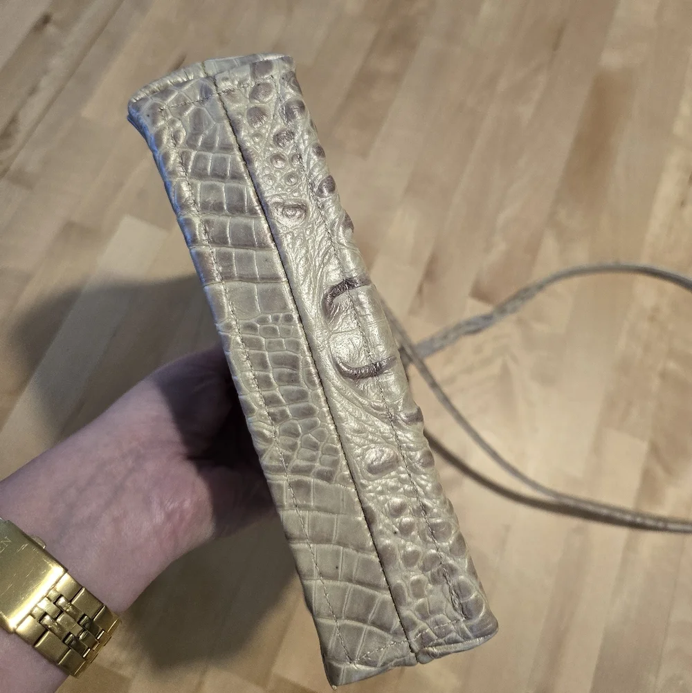 Crocodile Embossed Leather Angle Crossbody Purse